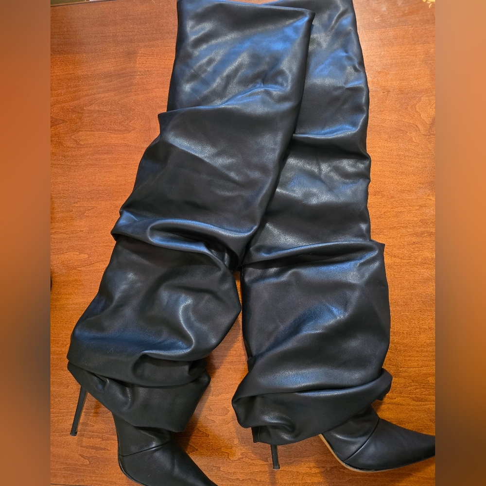 ALEXANDRE VAUTHIER Black Draped Thigh-High Boots Sz 41 (US 10/11) - Picture 10 of 16